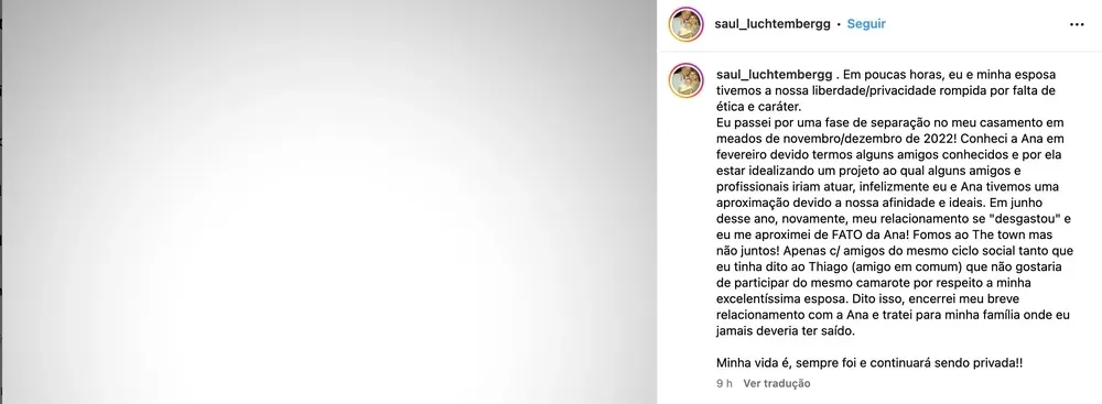 Saul fez pronunciamento após a notícia da traição