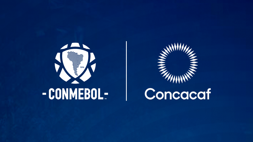 Montagem com logos de Conmebol e Concacaf