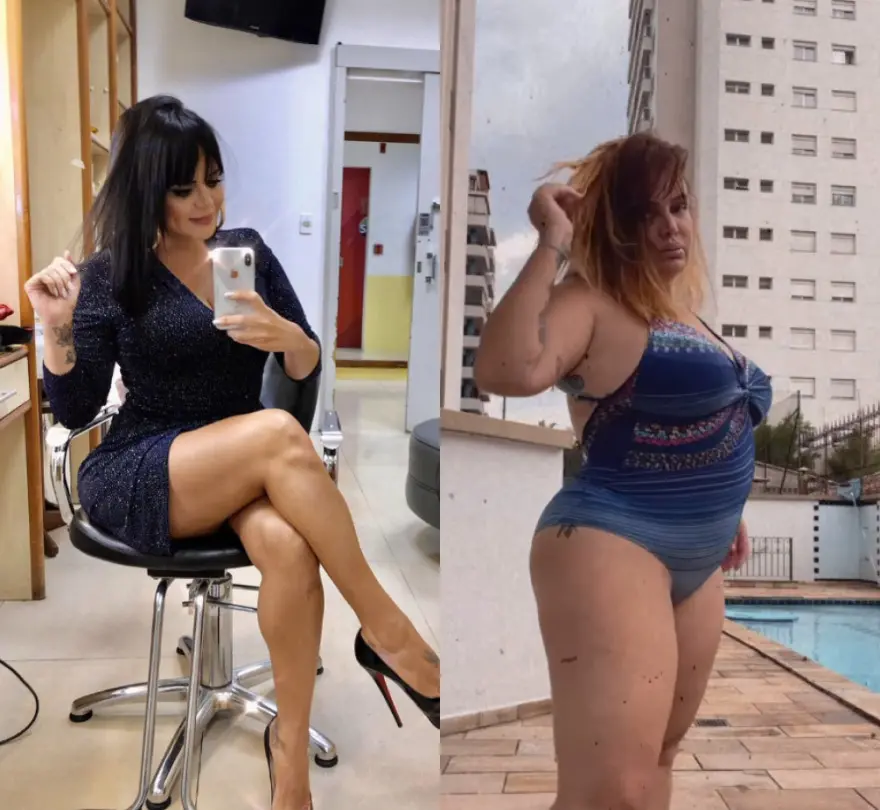 Montagem de antes e depois de influencer