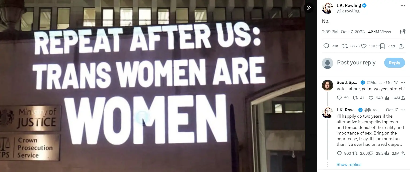 reprodução de post de jk rowling