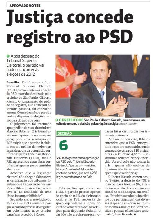 Registro PSD, TSE, Gilberto Kassab