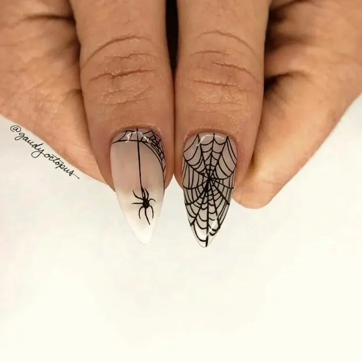unhas de teia de aranha inspiração Halloween