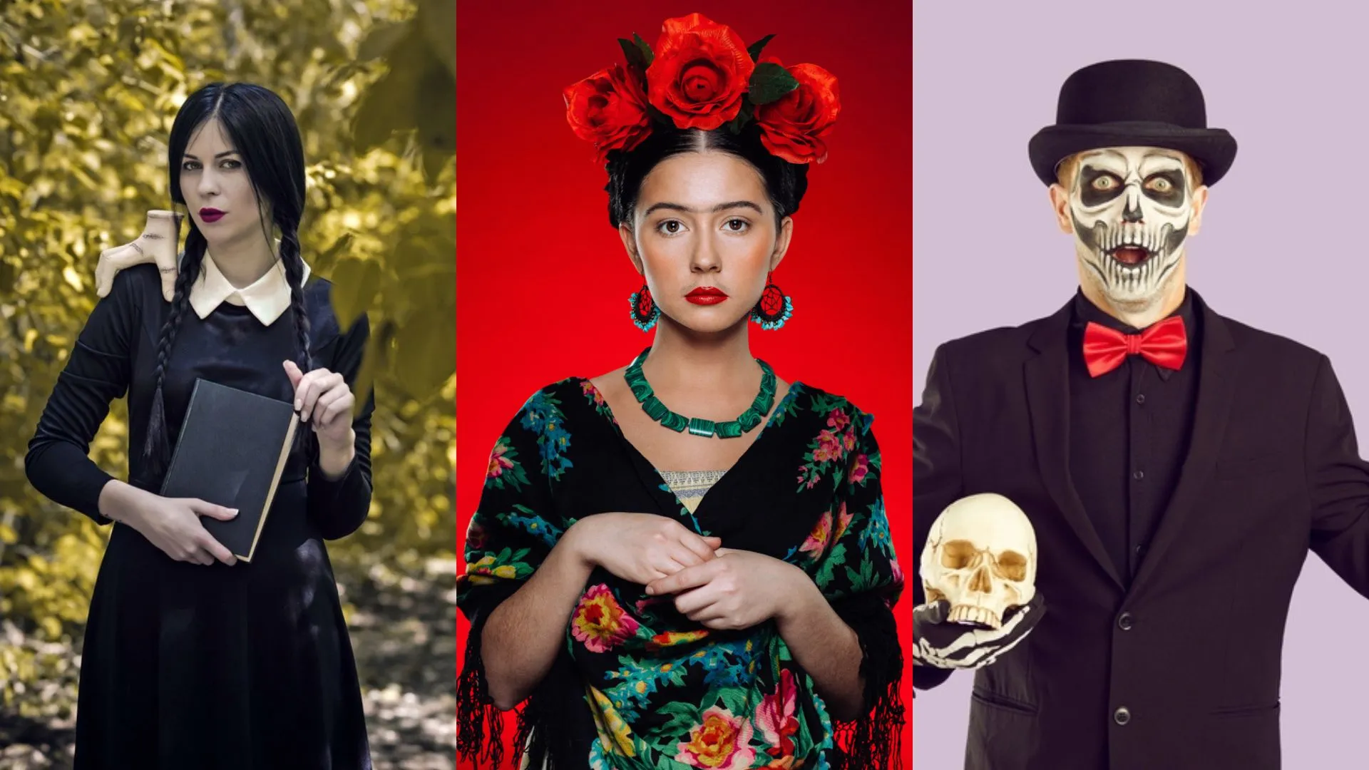 Fantasias de Wandinha Addams, Frida Kahlo e Caveira