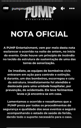 Nota da empresa sobre acidente envolvendo bombeiro