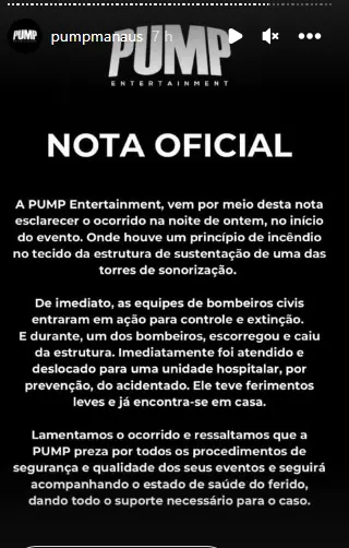 Nota da empresa sobre acidente envolvendo bombeiro