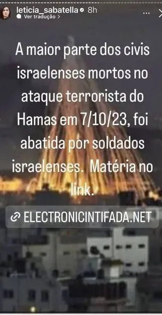 Letícia publicou postagem sobre a guerra no domingo (5)