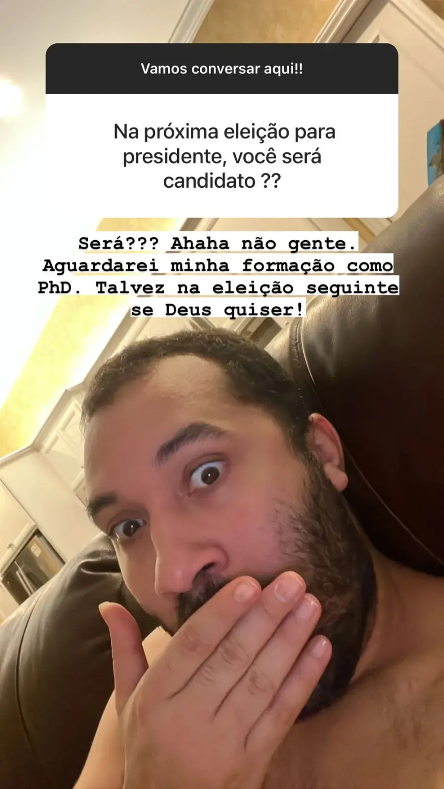 print de pergunta feita por fã a gil do vigor sobre presidência