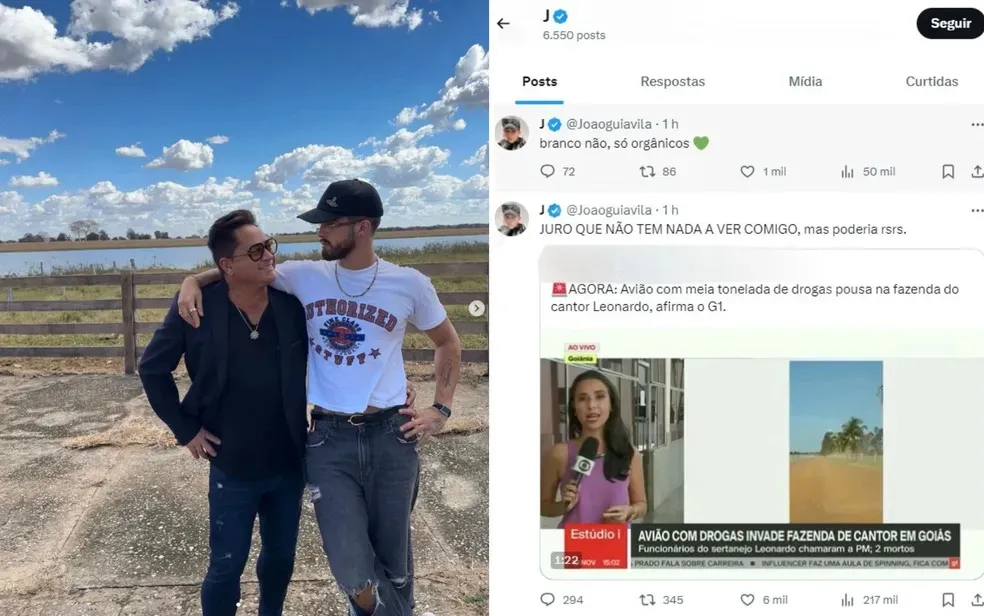 Filho do cantor, o ator João Guilherme fez comentários sobre o caso nas redes sociais; ele brincou dizendo que não tem nada a ver com o crime