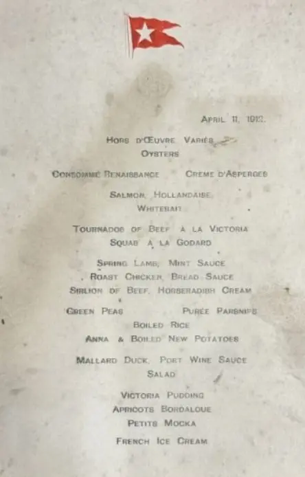 menu do titanic