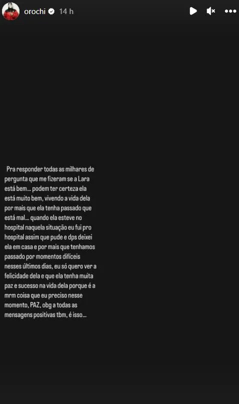 Orochi usou o Instagram para se pronunciar publicamente sobre o assunto