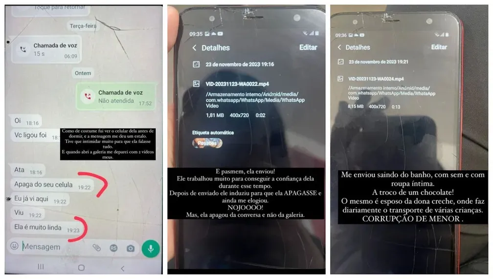 Laiane publicou prints da conversas da filha com o motorista