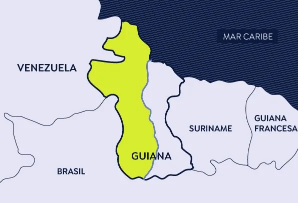 Região em disputa, Essequibo está destacado em amarelo; área representa mais de 70% do território da Guiana