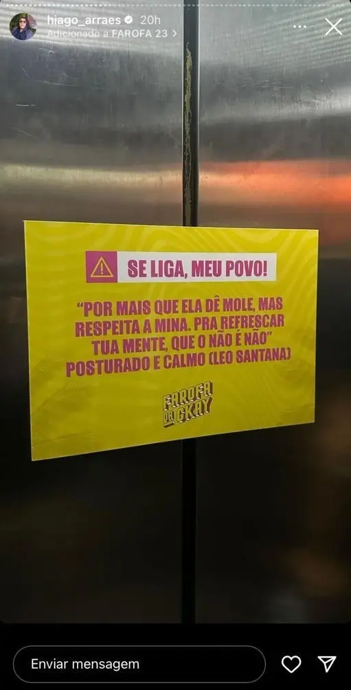 Print de aviso sobre assédio na Farofa da Gkay