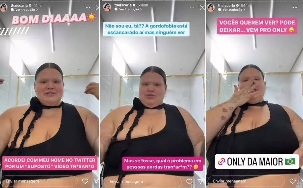 Thais aproveitou para divulgar o próprio perfil em uma plataforma de conteúdo adulto