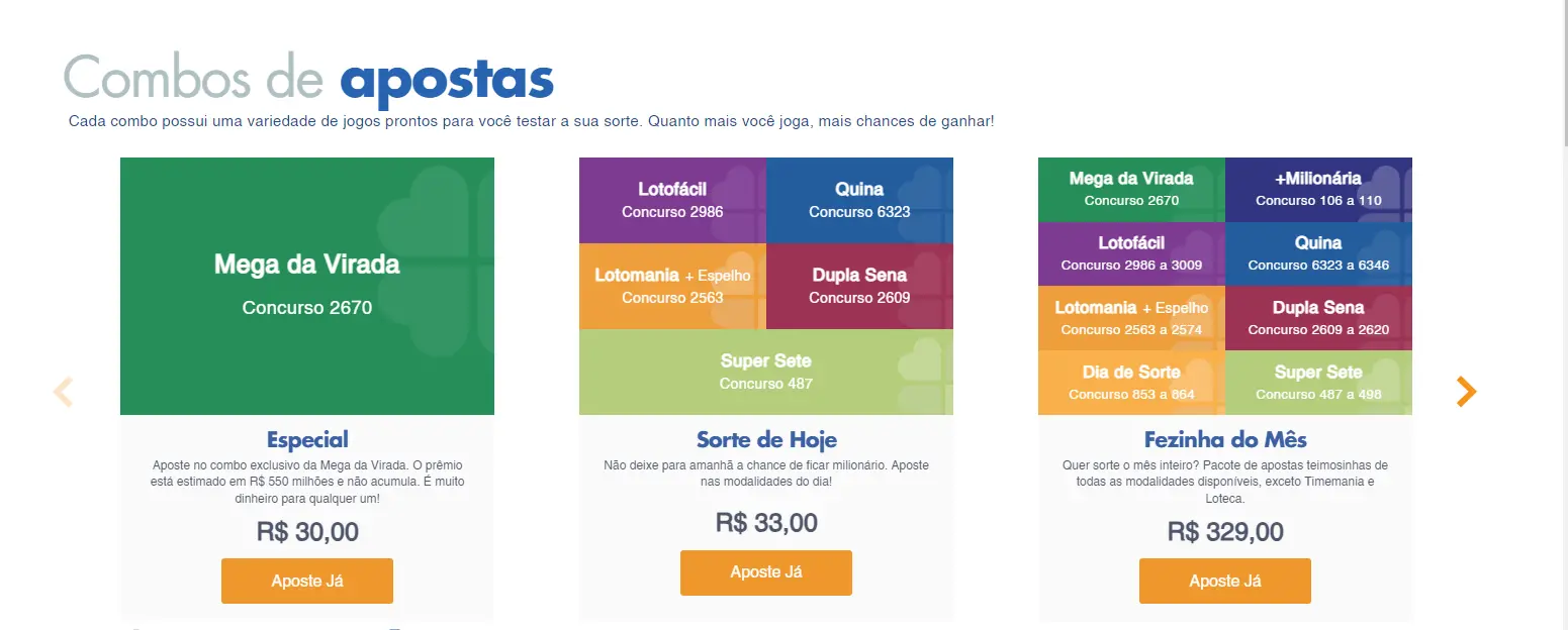 Captura de tela Mega da Virada, portal da CAIXA