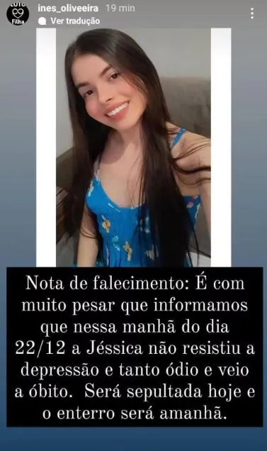 Família publicou nota de pesar nas redes sociais