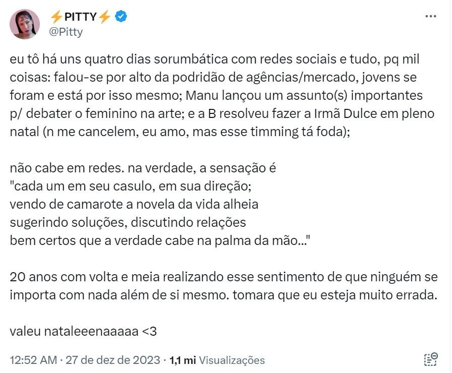 post de Pitty sobre Beyoncé