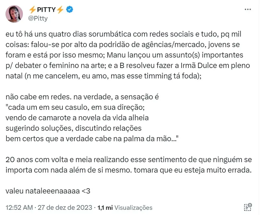 post de Pitty sobre Beyoncé