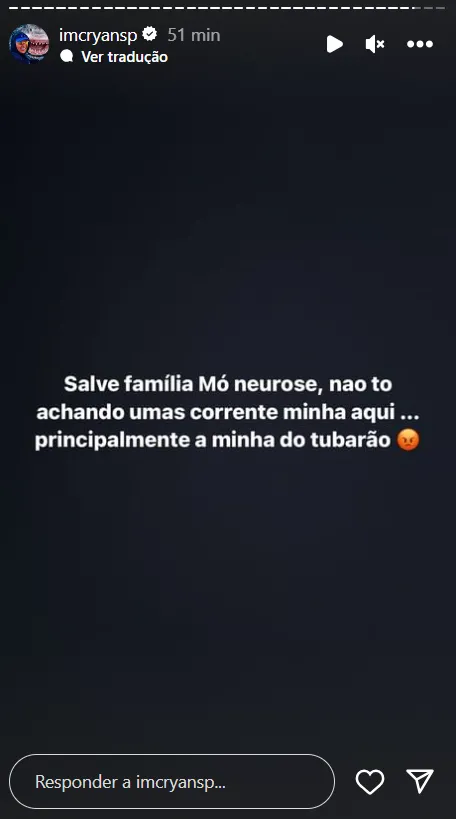 Relato foi publicado no Instagram