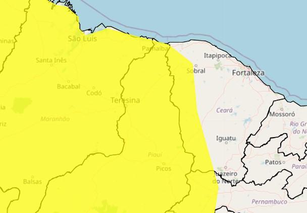 Alerta de chuvas intensas emitido pelo Inmet inclui parte do território cearense