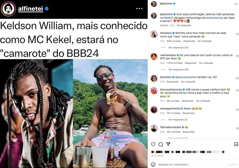 post de boninho ironizando