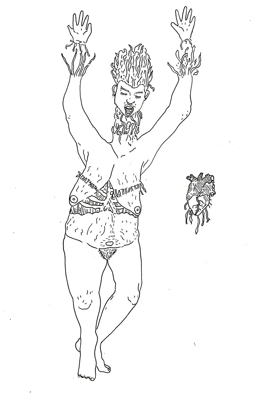 O artista visual sobralense Beija Aragão compartilha que reflete sobre temas e vivências a partir das artes, como na obra 