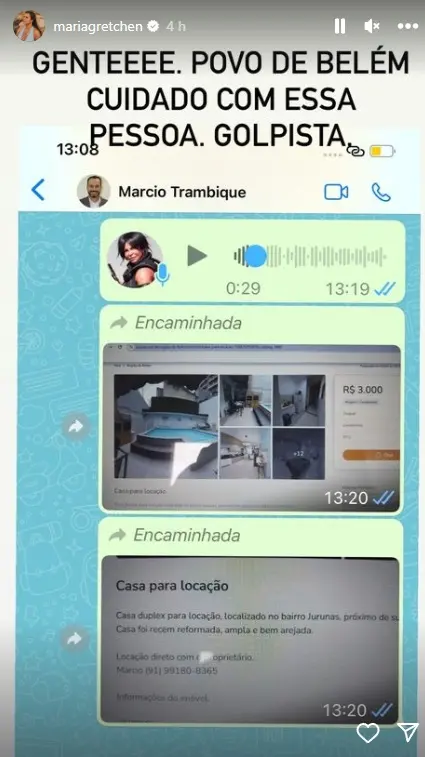 Print dos stories da cantora Gretchen