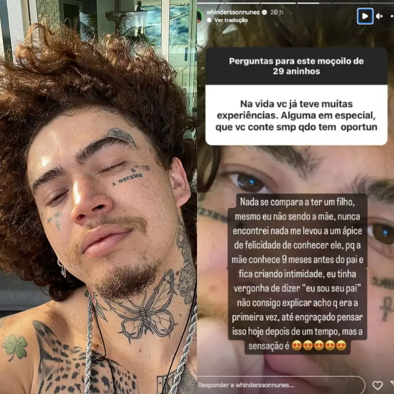 montagem com selfie de whindersson e resposta a storie