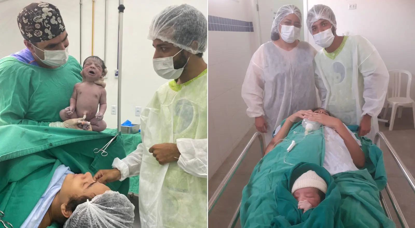 Montagem mostra imagens do parto de Amanda Sarah, mãe surda que contou com ajuda de intérprete de Libras durante parto em São Gonçalo do Amarante