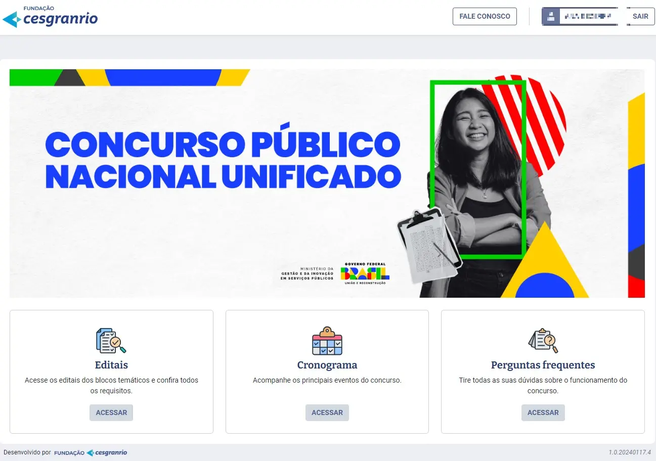 Página inicial do concurso