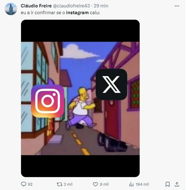 Usuário do X, antigo Twitter, fez meme com a instabilidade do Instagram