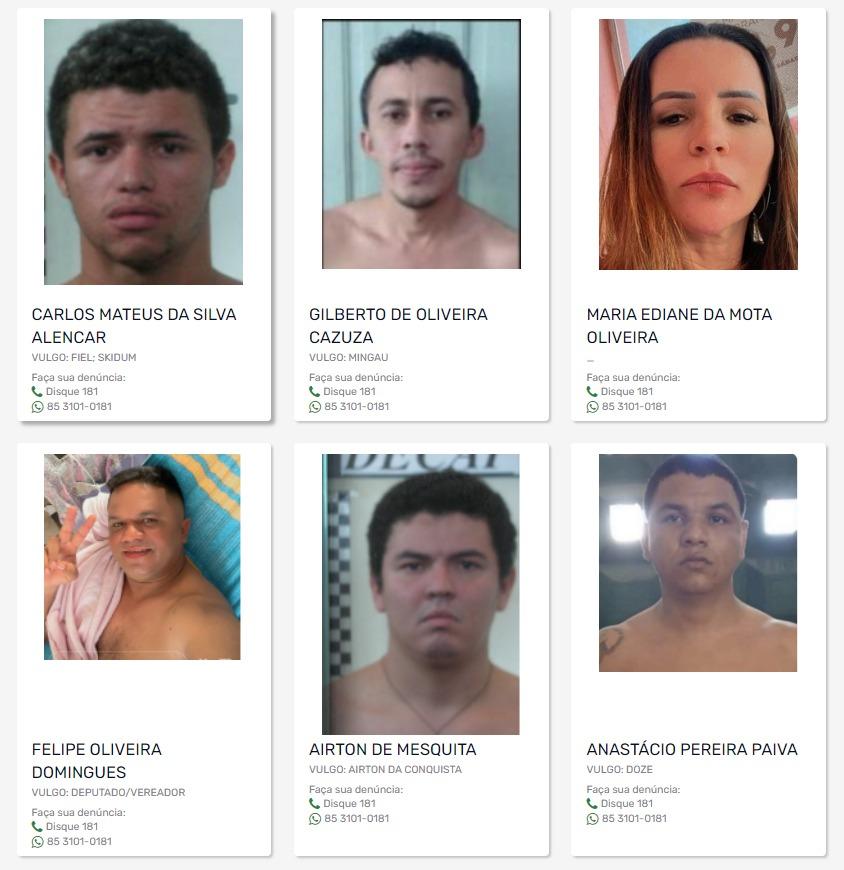 Informações sobre os criminosos procurados podem ser repassadas para a Polícia pelos números 181 ou (85) 3101-0181