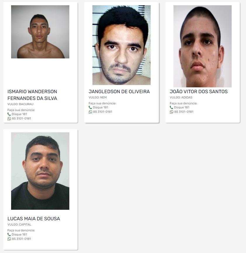 Informações sobre os criminosos procurados podem ser repassadas para a Polícia pelos números 181 ou (85) 3101-0181