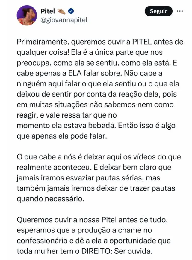 pronunciamento equipe da Pitel