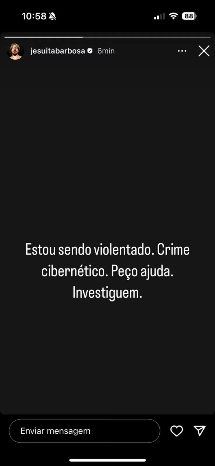 publicação de Jesuíta Barbosa nos Stories do Instagram