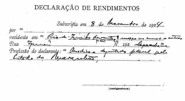 Primeiro modelo de formulário para declaração do Imposto de Renda, instituído em 1924