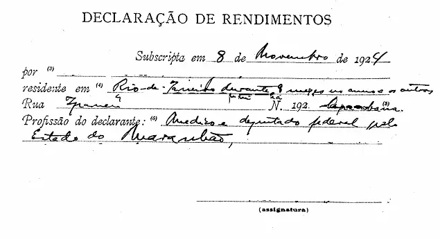 Primeiro modelo de formulário para declaração do Imposto de Renda