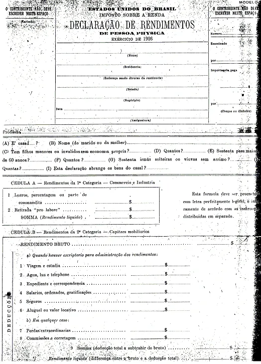 Em 1926, declaração do Imposto de Renda passou pela primeira alteração