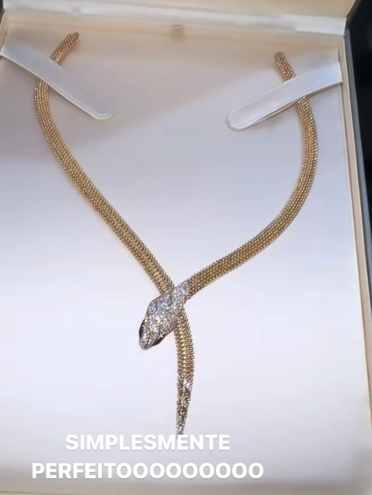 Colar Serpenti é cravejado de diamantes na cabeça e na cauda, e olhos em ônix preto