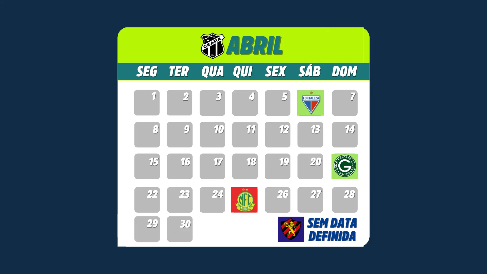 Imagem com o calendário de jogos do Ceará no mês de Abril