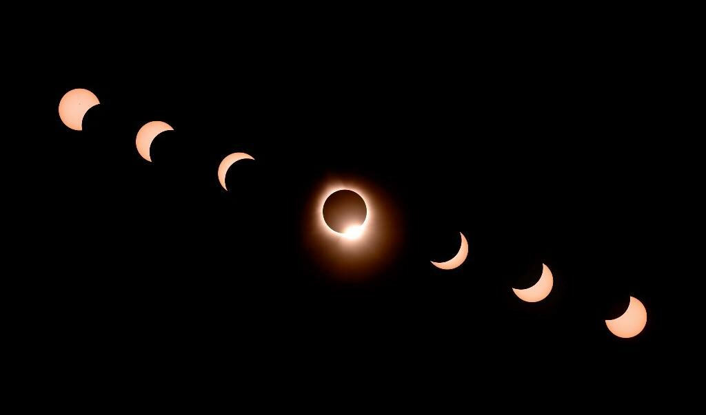 Sequência de imagens do momento do eclipse
