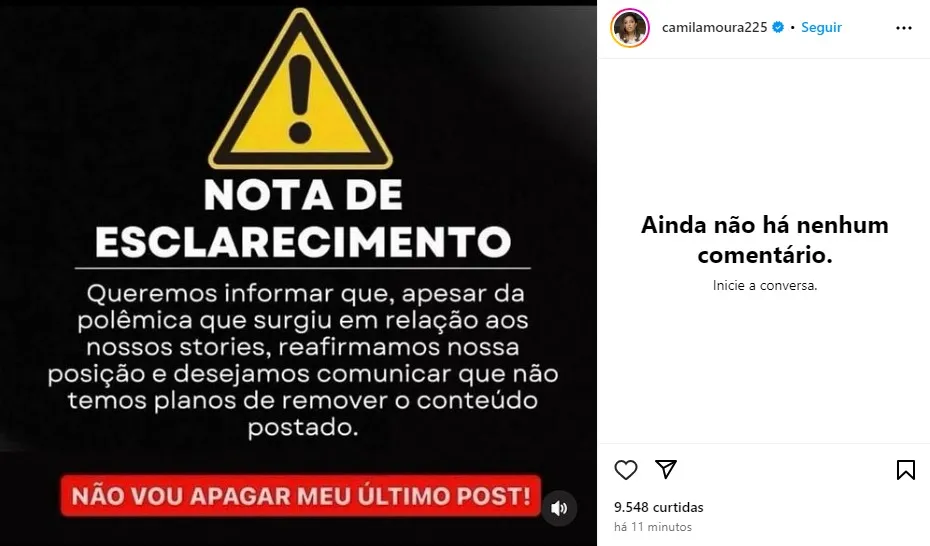 O suspeito também divulgou uma nota falsa no feed da influenciadora