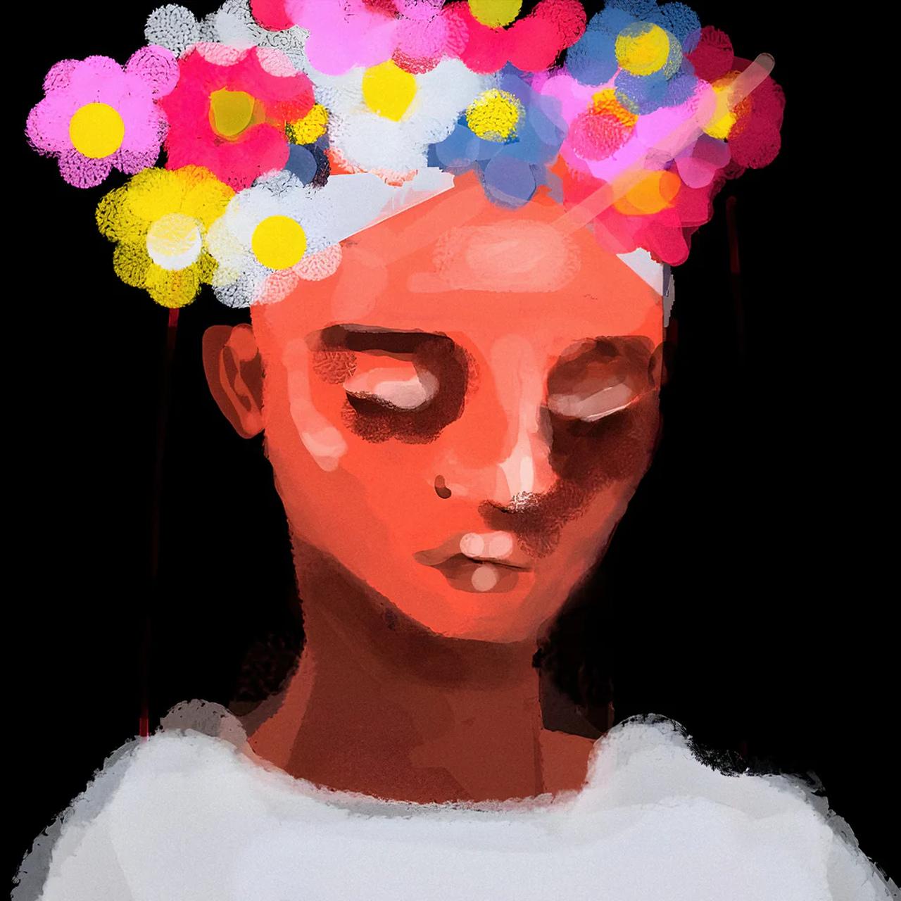 Capa do novo álbum de Bruno Berle é ilustrada pela obra 'Menino com flores [inspirado no ticumbi]' (2019), de Deborah Amoreira