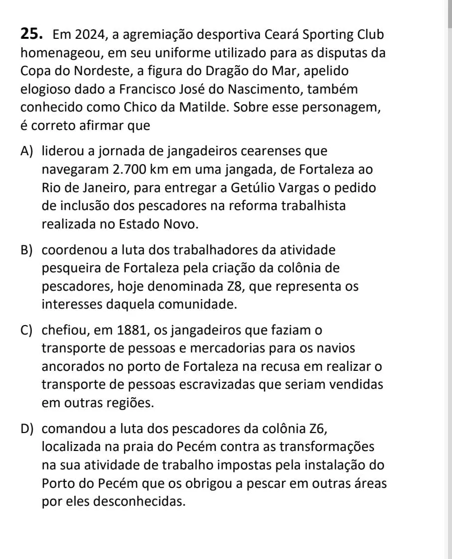 Na imagem, que se refere ao gabarito 1 da prova, a opção correta é o item “C”