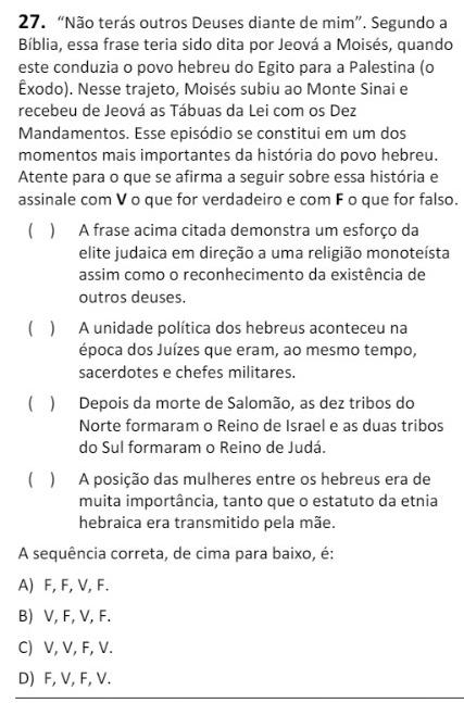 Questão 27 está sob análise da Comissão Executiva de Vestibular (CEV)