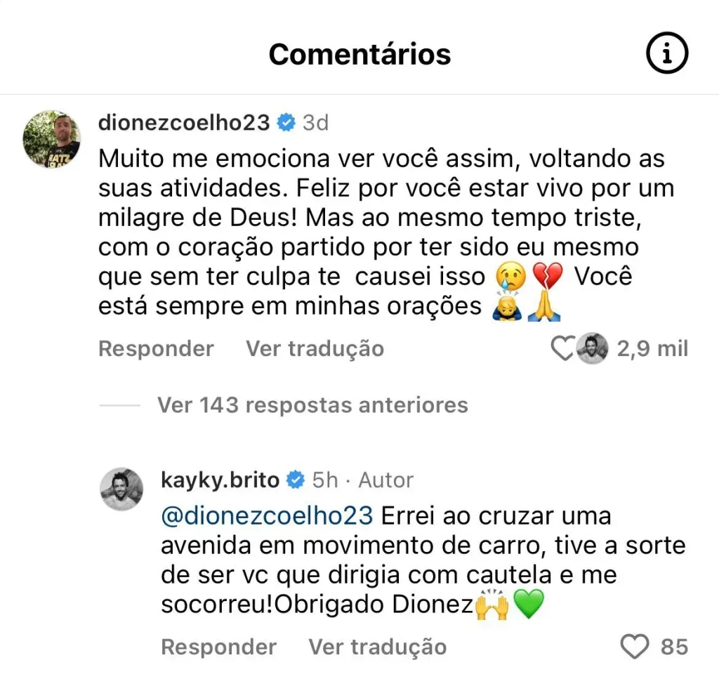 Os dois interagiram no Instagram