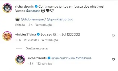 Comentários entre Vina e Richardson