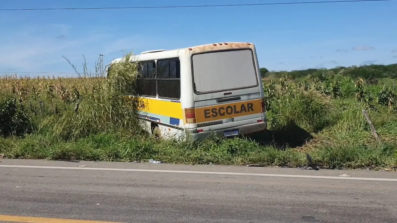 Com o impacto, o ônibus foi jogado para fora da rodovia