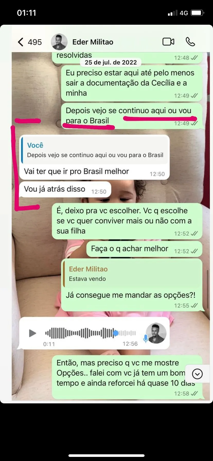 Militão afirmou que providenciaria retorno da filha ao Brasil