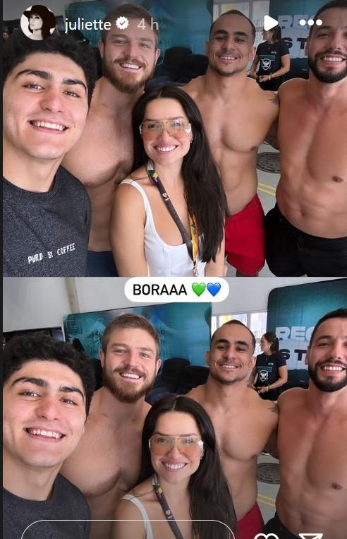 A ex-BBB ao lado do namorado e de amigos